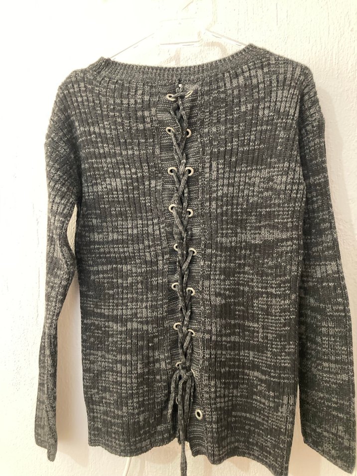 Gri Kadın Örgü Yün Kazak - Görsel 2