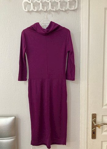Uzun Kollu, Yüksek Yakalı Mor Triko Elbise - Görsel 3