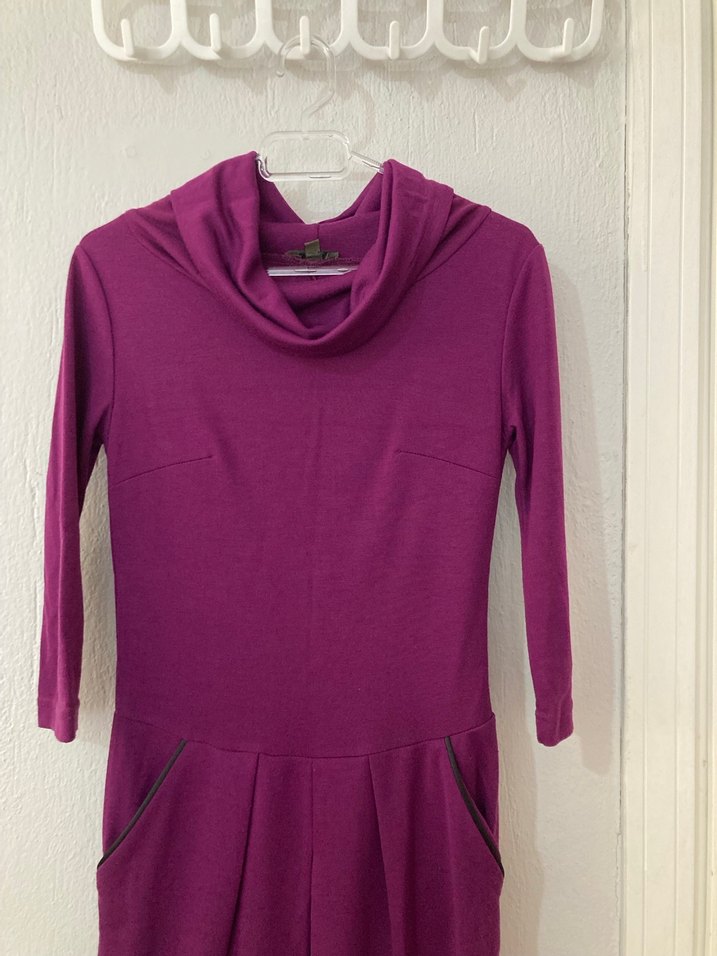 Uzun Kollu, Yüksek Yakalı Mor Triko Elbise - Görsel 2