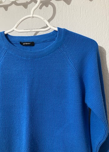 Mavi Yün Kadın Kazak, Bisiklet Yaka, Rahat Kesim - Görsel 2