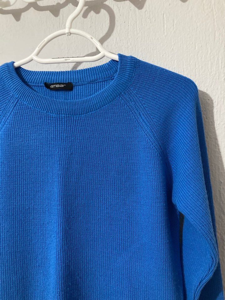 Mavi Yün Kadın Kazak, Bisiklet Yaka, Rahat Kesim - Görsel 2