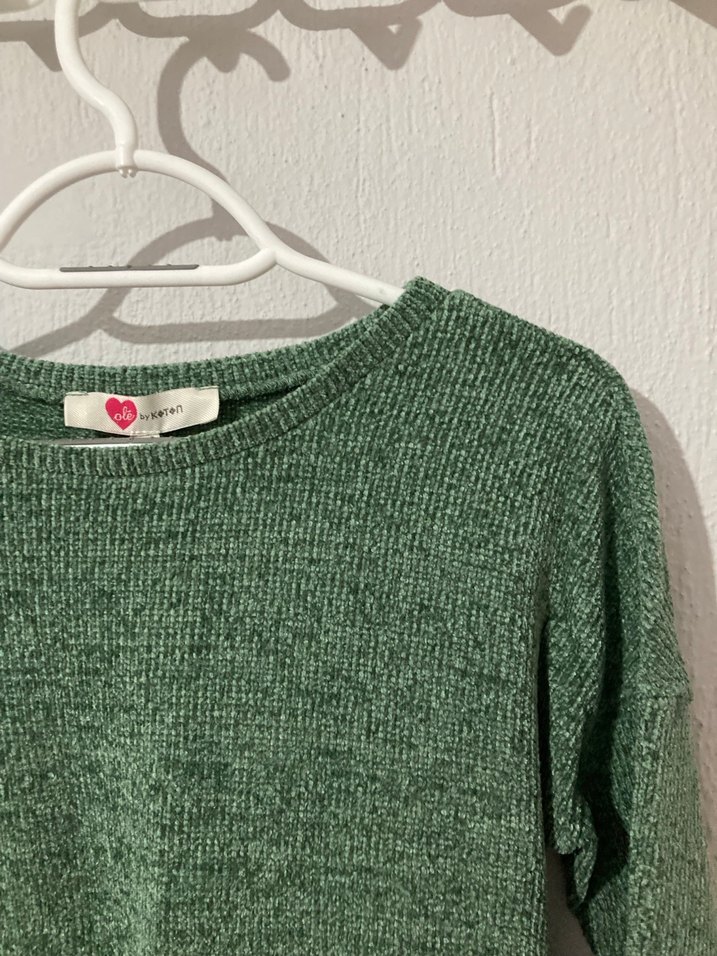 Kadın Yeşil Örgü Yün Kazak - Görsel 2