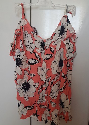 Pembe Çiçek Desenli askılı Bluz