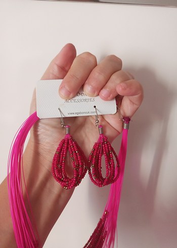 Accessorize Renkli Boncuklu Pembe Bohem Kolye ve Küpe Seti