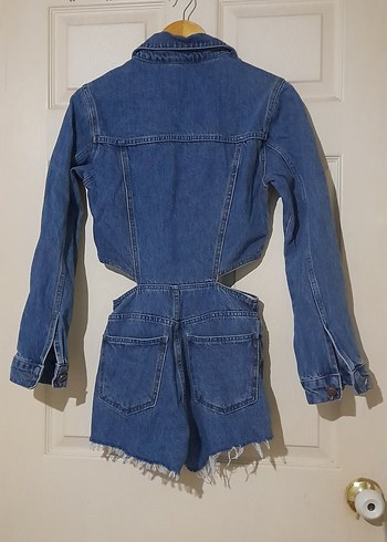 Kadın Mavi Kısa Denim Tulum - Görsel 6