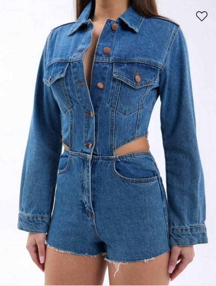 Kadın Mavi Kısa Denim Tulum - Görsel 2