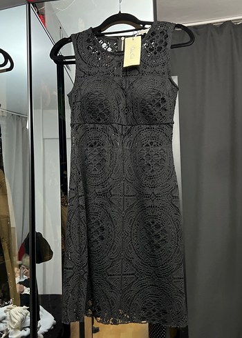 Dantel İşlemeli Siyah Midi Bohem Elbise - Görsel 2