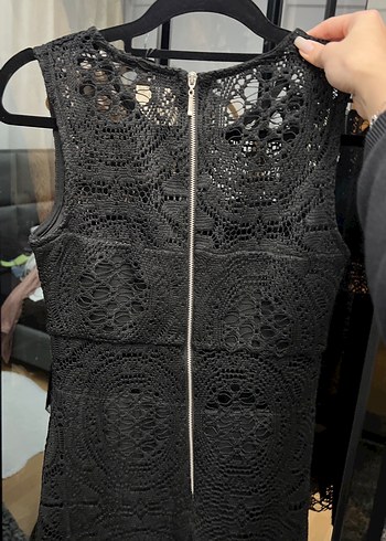 Dantel İşlemeli Siyah Midi Bohem Elbise - Görsel 3