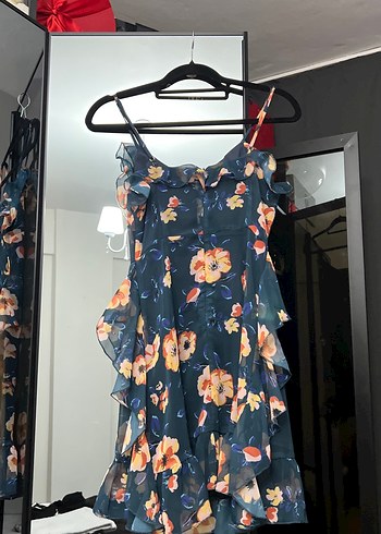 Çiçek Desenli Straplez Midi Elbise - Görsel 2