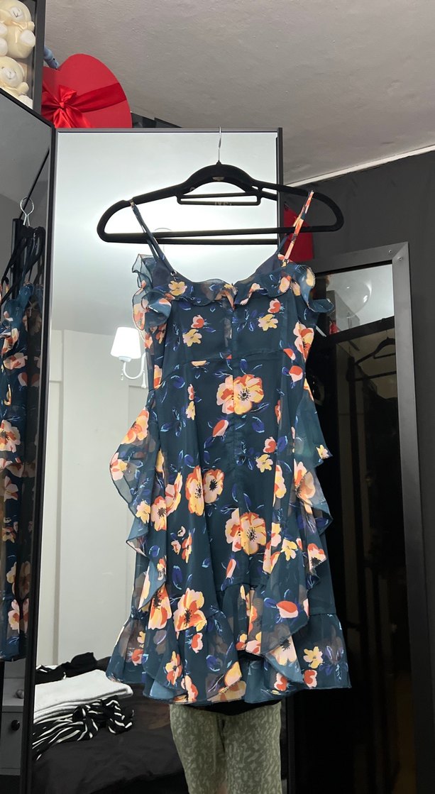 Çiçek Desenli Straplez Midi Elbise - Görsel 2