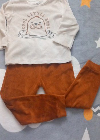 Erkek Bebek Kahverengi Uzun Kollu kadife pijama Takım