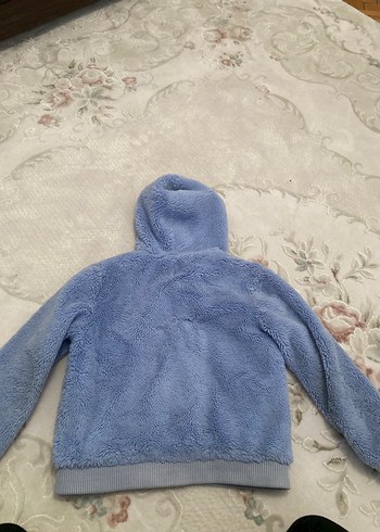Mavi Kapüşonlu Peluş kız çocuk Ceket - Görsel 2