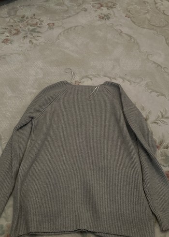 Gri Kadın Triko Kazak, Kürk Detaylı - Görsel 3