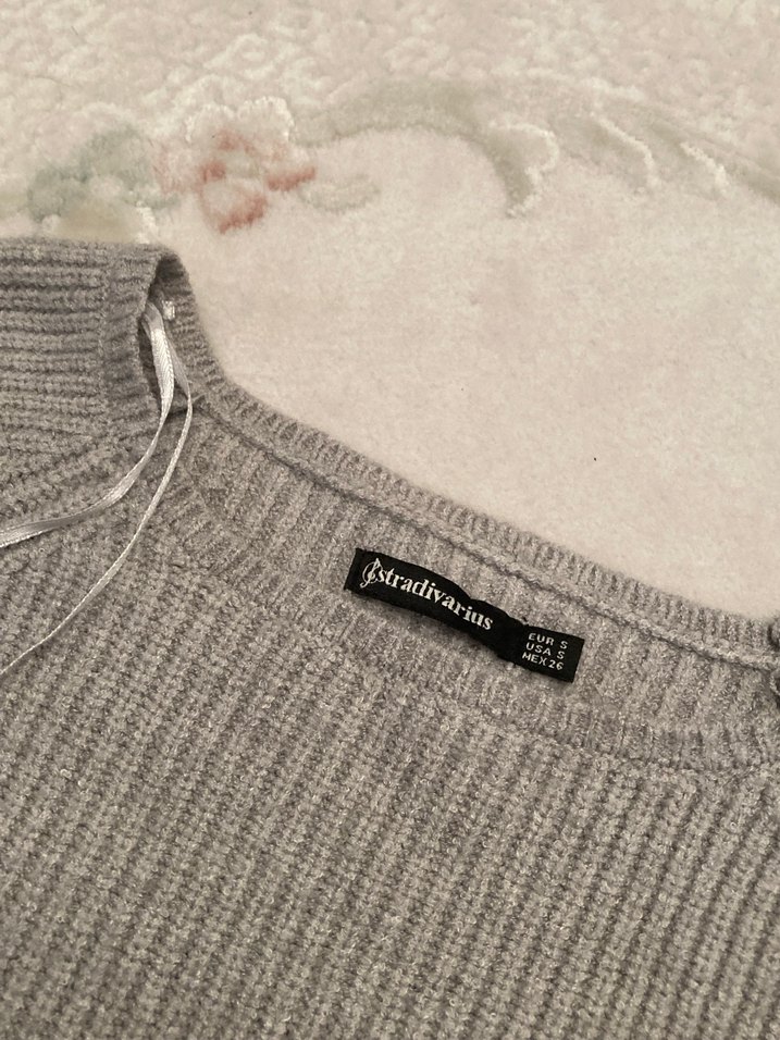 Gri Kadın Triko Kazak, Kürk Detaylı - Görsel 2