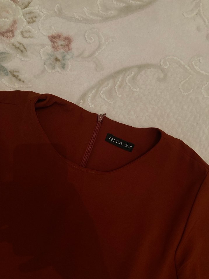 Turuncu Uzun Kollu Salaş Kadın Elbise - Görsel 2