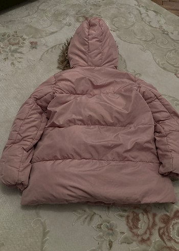 Kız Çocuk Pembe Kapüşonlu Kürk Detaylı Mont - Görsel 3