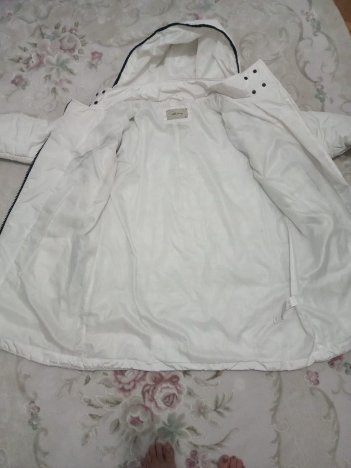 Beyaz Fermuarlı Kadın Kışlık Mont - Görsel 4