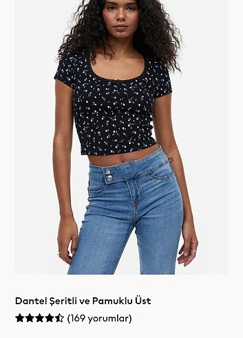 H&M kare yaka desenli bayan crop bluz