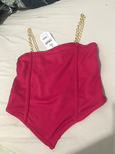 Pembe zincirli korse crop bustiyer