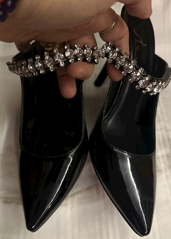 Siyah Rugan Stiletto Tokalı Akşam Ayakkabısı terliği - Görsel 5