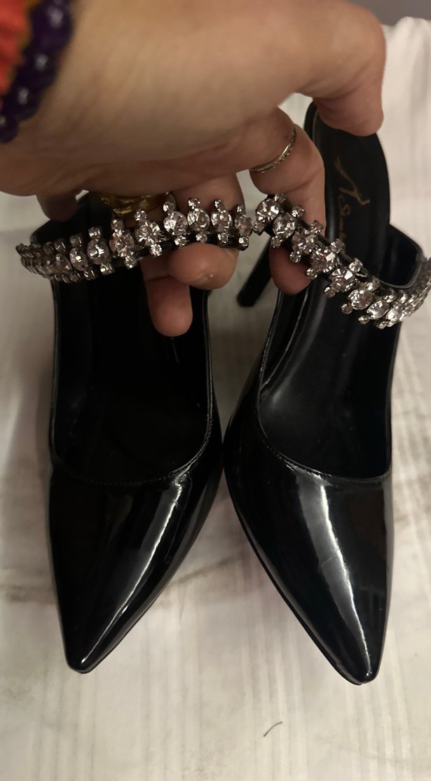 Siyah Rugan Stiletto Tokalı Akşam Ayakkabısı terliği - Görsel 5