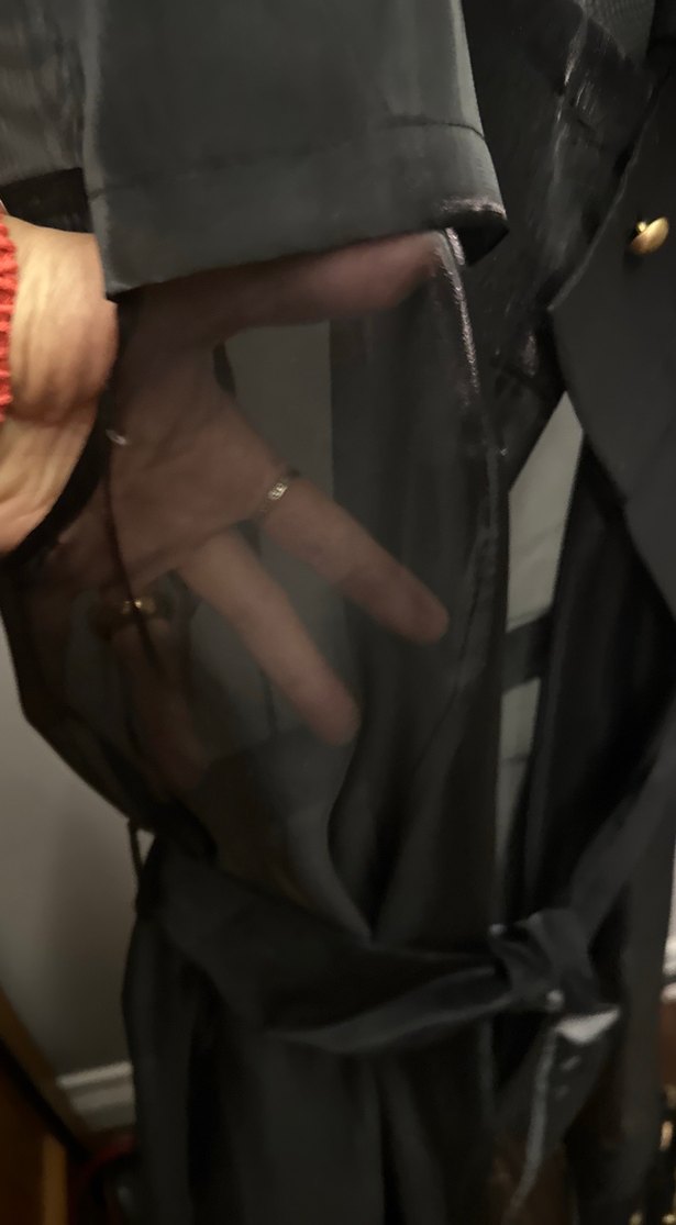 Siyah Kemerli Kolsuz Uzun Trench Coat - Görsel 5