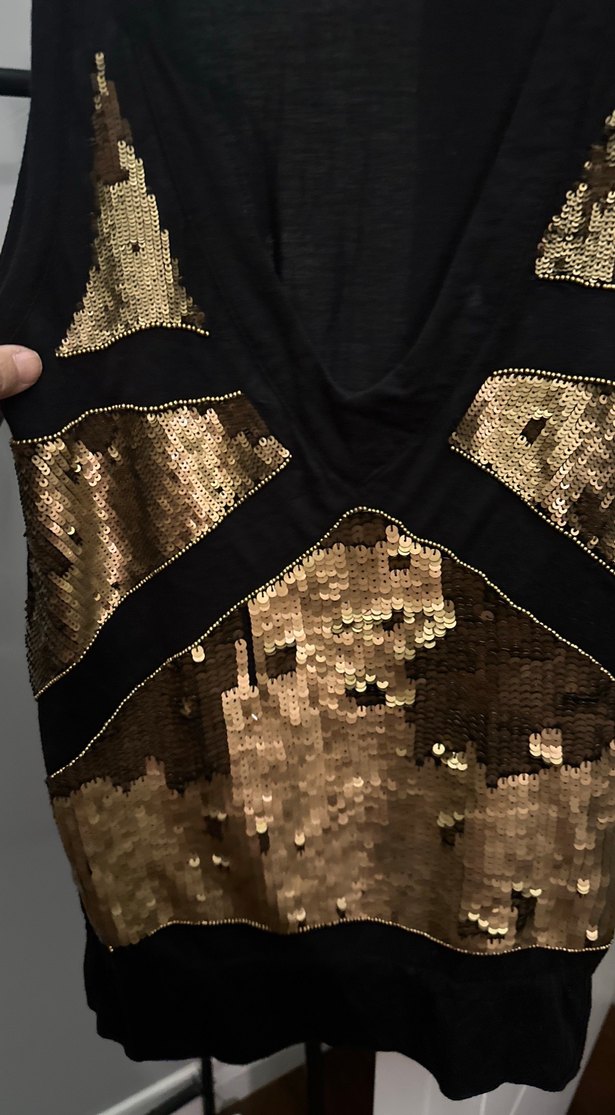 Mng Altın Renkli, V Yakalı, bluz - Görsel 4