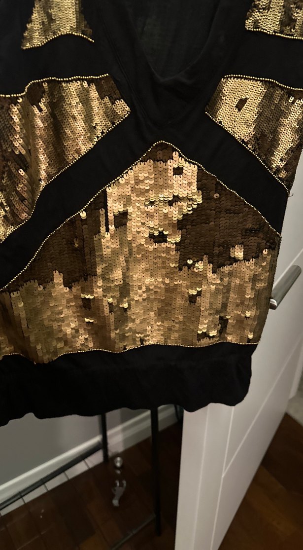 Mng Altın Renkli, V Yakalı, bluz - Görsel 3