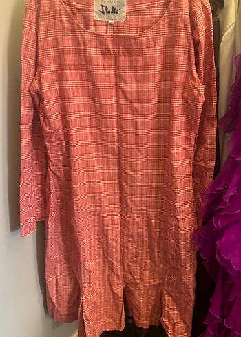 Beymen studio kırmızı Uzun Kollu Keten elbise - Görsel 3