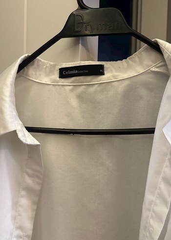 Drapeli Beyaz Keten Midi Kadın Gömlek - Görsel 3