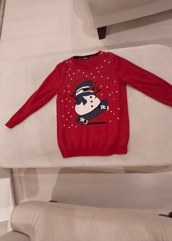 Kırmızı Kaykaylı Kardan Adam Çocuk sweatshirt - Görsel 3