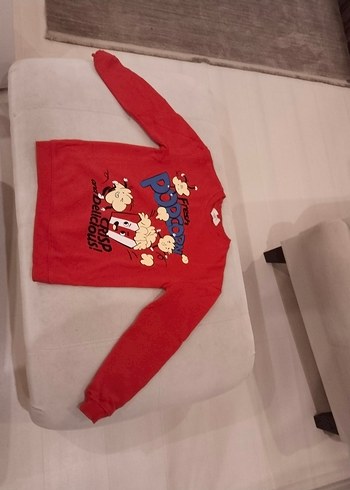 unisex Çocuk Kırmızı Popcorn Baskılı Sweatshirt - Görsel 8