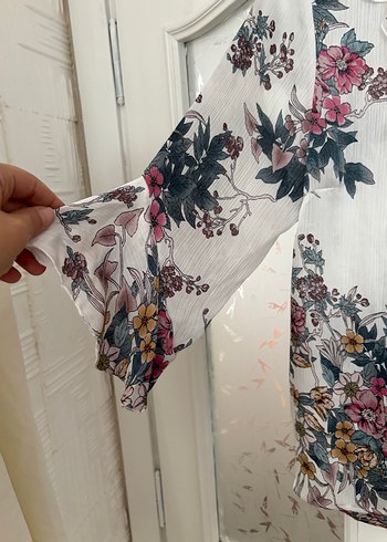 xl Beden beyaz Renk Çiçek Desenli Bohem Uzun Kollu Bluz