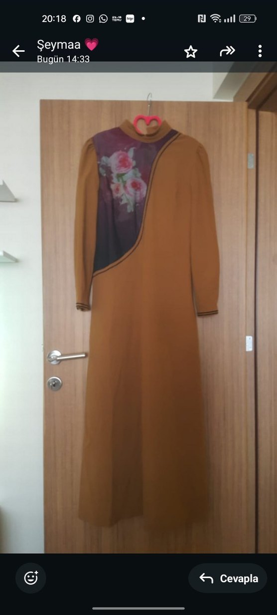 Bej Baskılı Uzun Kollu Kadın Elbise - Görsel 2