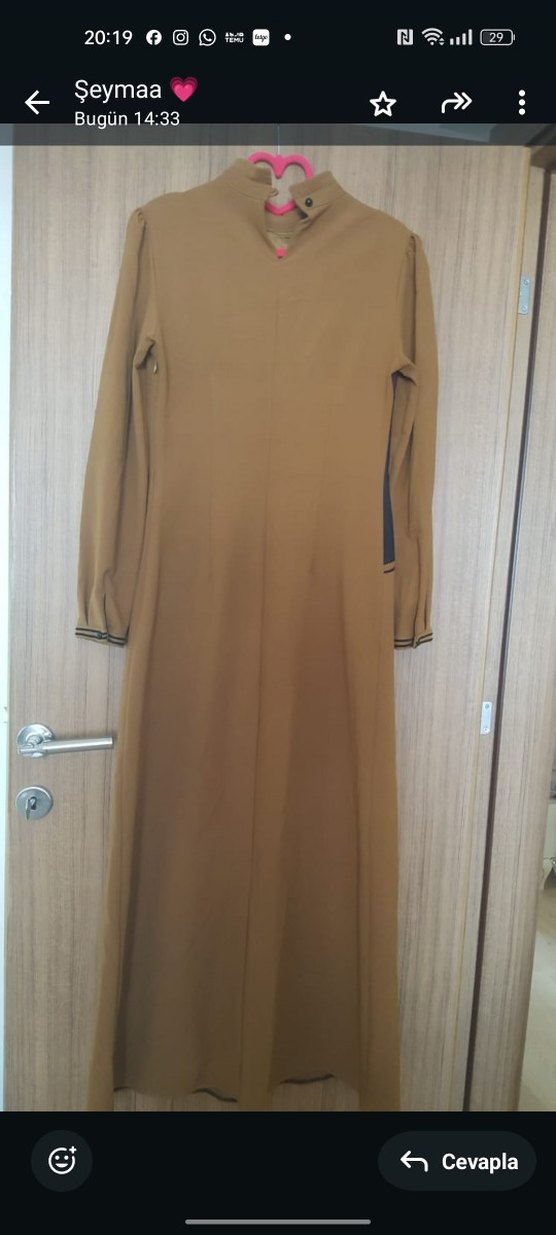 Bej Baskılı Uzun Kollu Kadın Elbise - Görsel 3