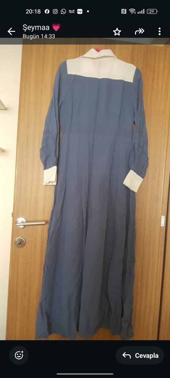 Mavi Uzun Keten Elbise, Pilili ve Bol Kesim - Görsel 3