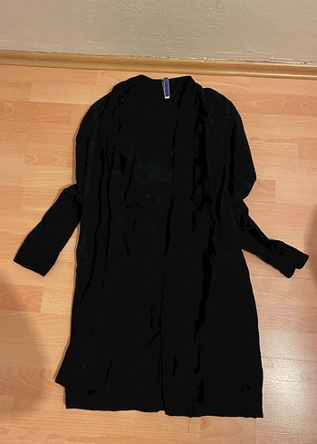 Uzun Siyah Hamile Keten Ceket - Görsel 2