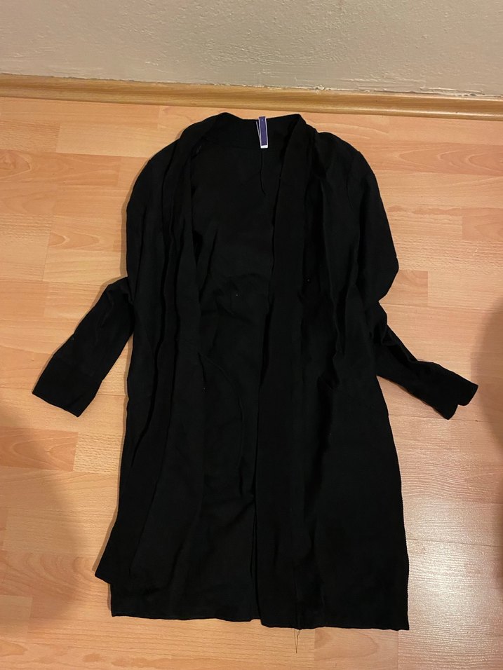 Uzun Siyah Hamile Keten Ceket - Görsel 2