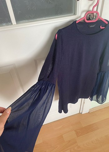 Uzun Kollu Lacivert Triko Bluz - Görsel 2