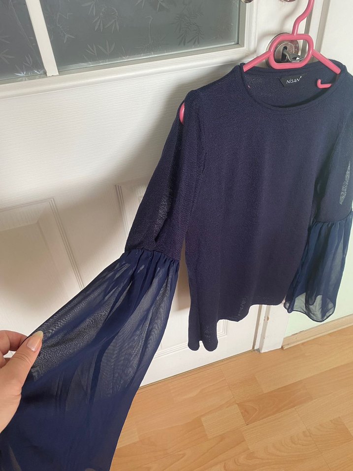 Uzun Kollu Lacivert Triko Bluz - Görsel 2