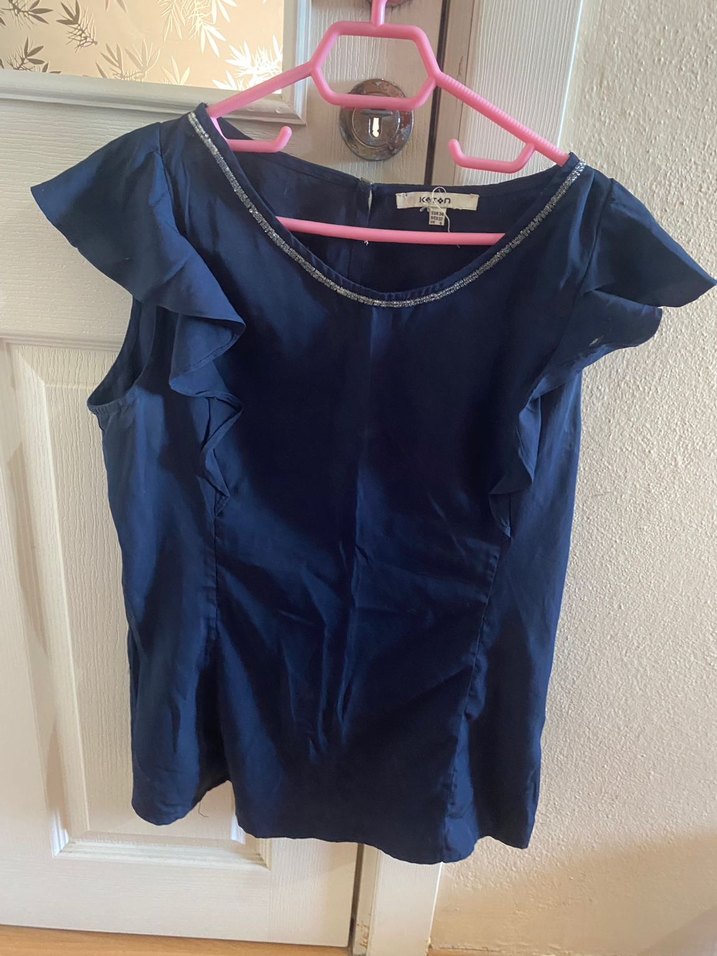 Lacivert Saten Fırfırlı Kadın Bluz - Görsel 2