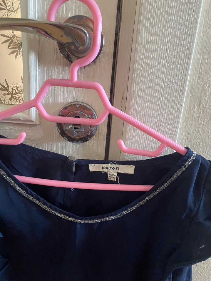 Lacivert Saten Fırfırlı Kadın Bluz - Görsel 4