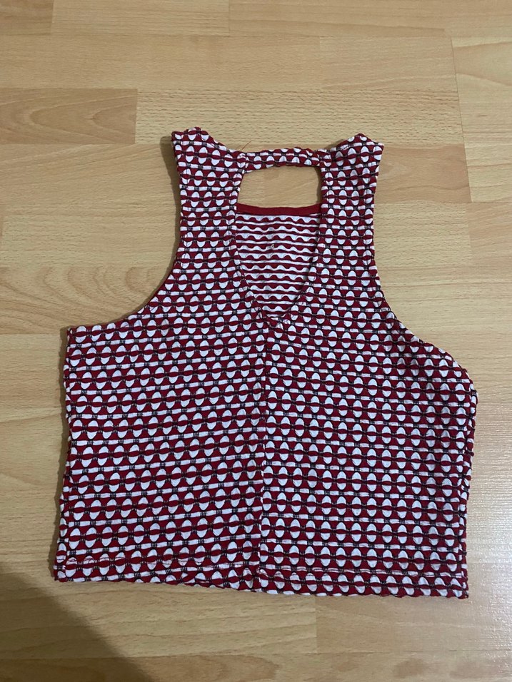 Bordo Örme Yüksek Yakalı Kadın Crop Top - Görsel 2
