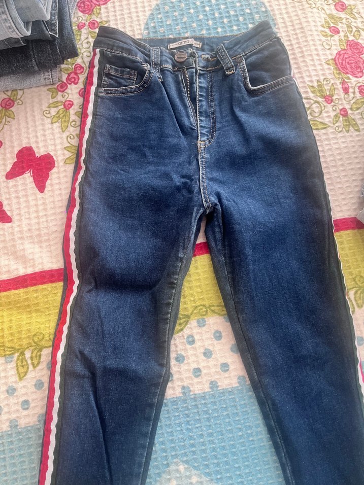 Renkli Bağlama Desenli Normal Boy Kadın Kot Pantolon - Görsel 3