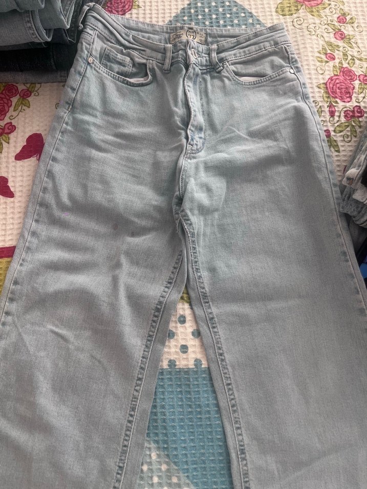 Gri Düğmeli Normal Boy Kadın Denim Pantolon - Görsel 4