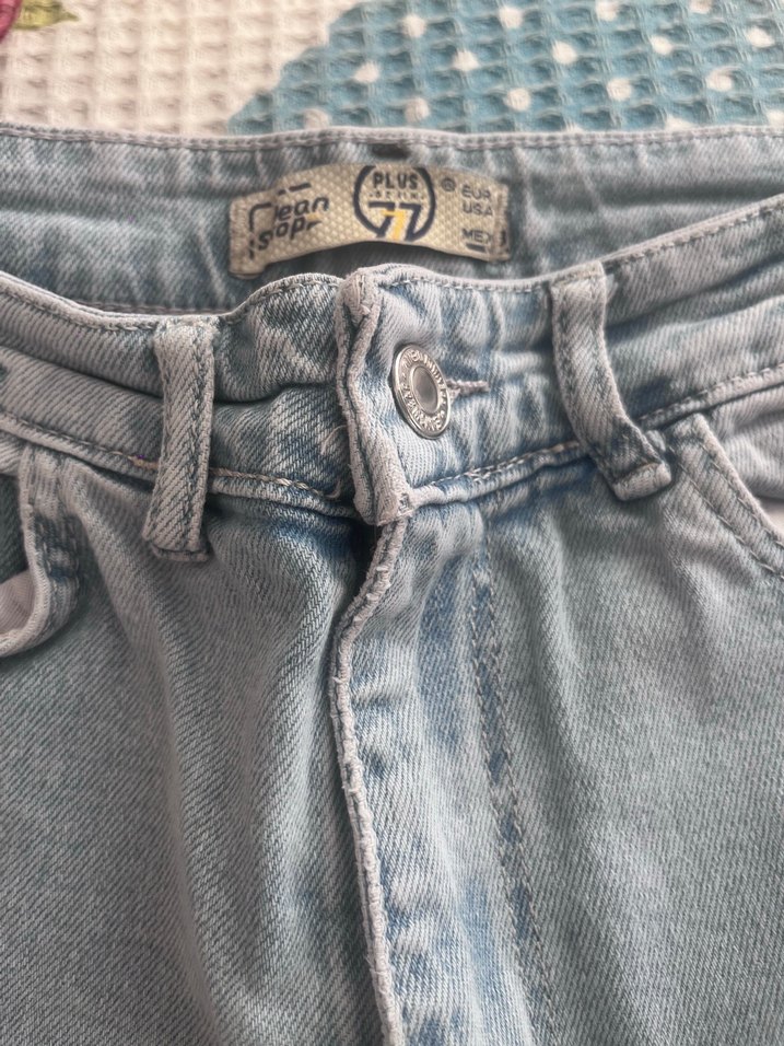 Gri Düğmeli Normal Boy Kadın Denim Pantolon - Görsel 3