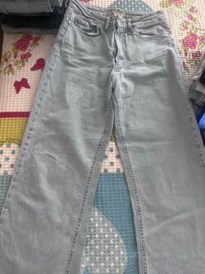 Gri Düğmeli Normal Boy Kadın Denim Pantolon - Görsel 2