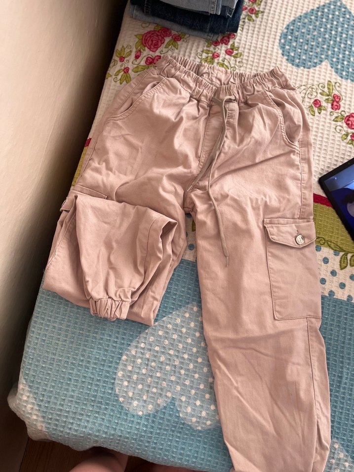 Bej Kadın Keten Midi Rahat Kesim Pantolon - Görsel 4