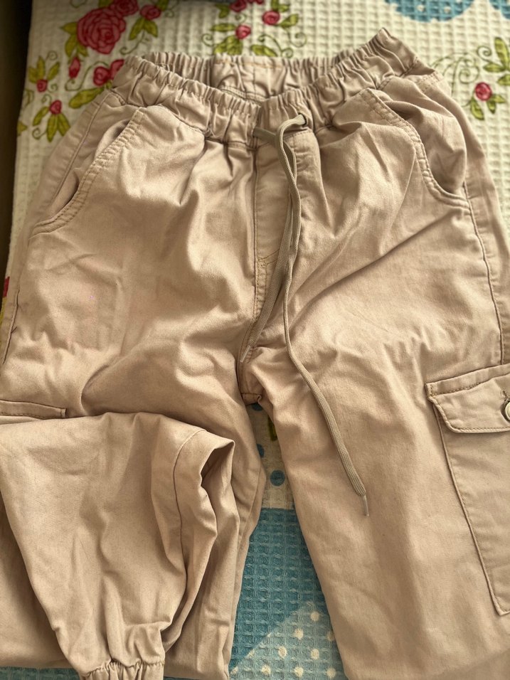 Bej Kadın Keten Midi Rahat Kesim Pantolon - Görsel 2