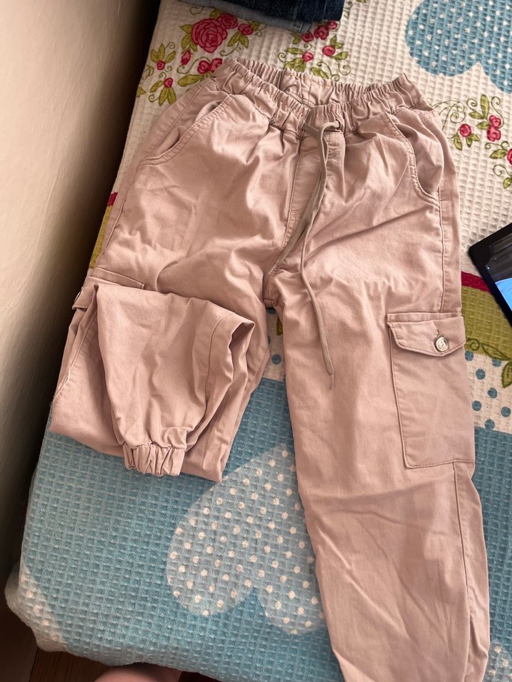 Bej Kadın Keten Midi Rahat Kesim Pantolon - Görsel 3